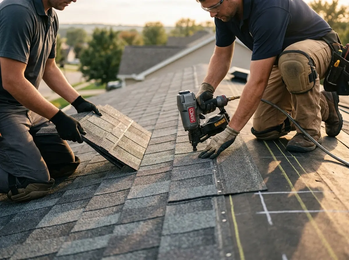 Professional roofer working on a residential roof in South Middleton